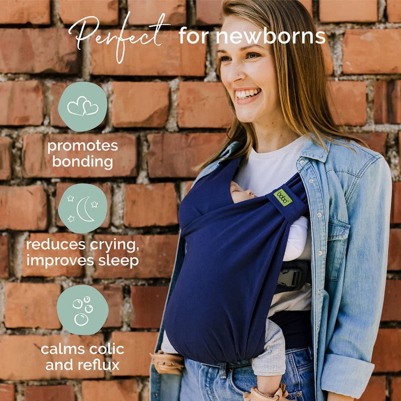 Boba Bliss Pre-Wrapped Baby Carrier with Buckle - Newborn to 7-35 lbs Light, Breathable & Easy to Adjust Hybrid Infant Sling & Toddler Carrier - Certified Hip-Healthy for 0-18 Months - Navy Blue - Image 2