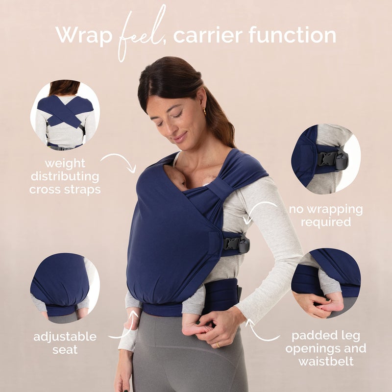 Boba Bliss Pre-Wrapped Baby Carrier with Buckle - Newborn to 7-35 lbs Light, Breathable & Easy to Adjust Hybrid Infant Sling & Toddler Carrier - Certified Hip-Healthy for 0-18 Months - Navy Blue - Image 5