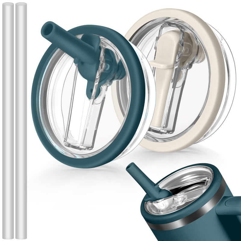 ANTAND عبوة 2 من غطاء مصاصة قابل للتبديل بسعة 40 أونصة يناسب ستانلي كوينشر، مقاوم للتسرب، بديل غطاء ستانلي، مقاوم للتسرب، غطاء كوب قابل لإعادة الاستخدام متوافق مع ملحقات كوب ستانلي سعة 40 أونصة - Image 1