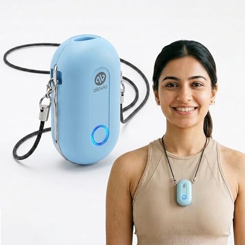 Atovio Wearable & Portable Filterless Air Purifier | TESTED AT IIT KANPUR, MADE IN INDIA | 99.9% Pollutant Removal | Fights Against Dust & Smoke Allergy | 55Hr Battery (Sky Blue) - Image 1
