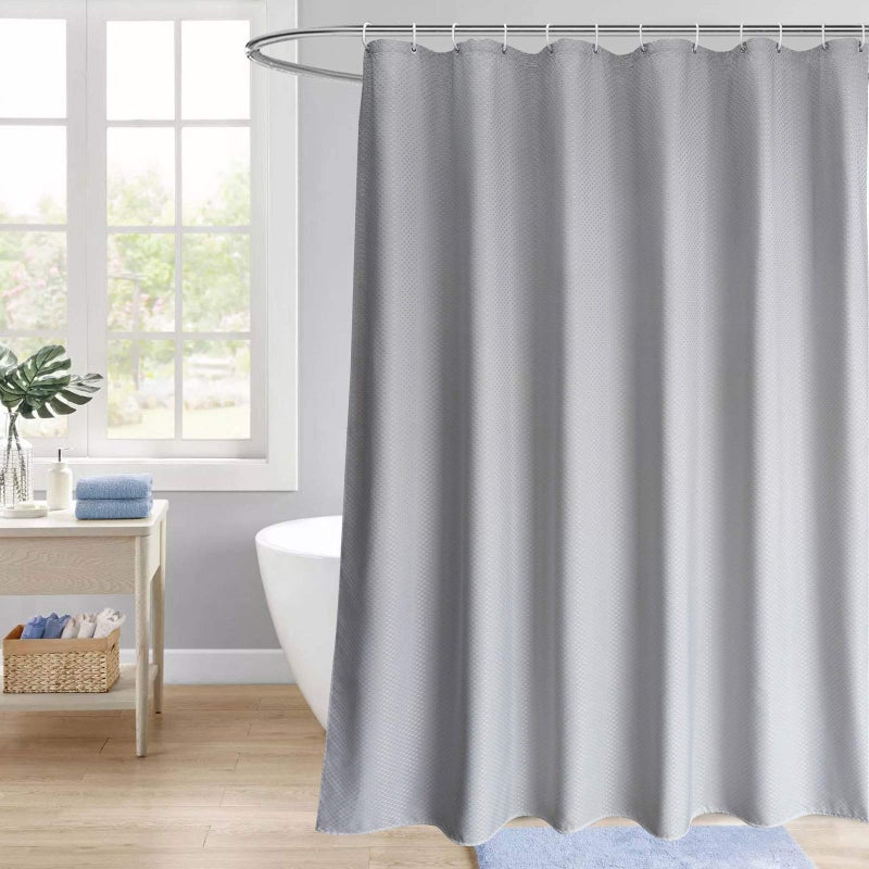 EurCross Grey Waffle Weave Extra Wide Shower Curtain 240 x 180 cm DropWater Repellent Mold free Heavy Weighted Fabric Bathroom Shower Curtains fit Home Hotel Decoration Wide 24 x 18 m Long