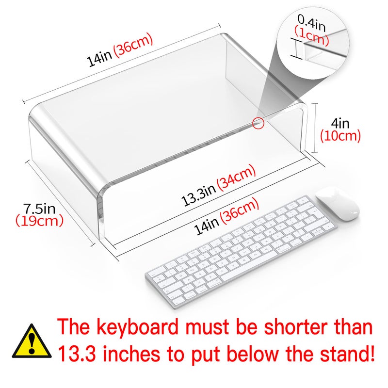 Beimu Acrylic Monitor Stand Riser Acrylic Laptop Stand for Desk Clear Computer Monitor Stand for Desk Accessories White Aesthetic Decorations for Office Home iMac Organizer - Image 2