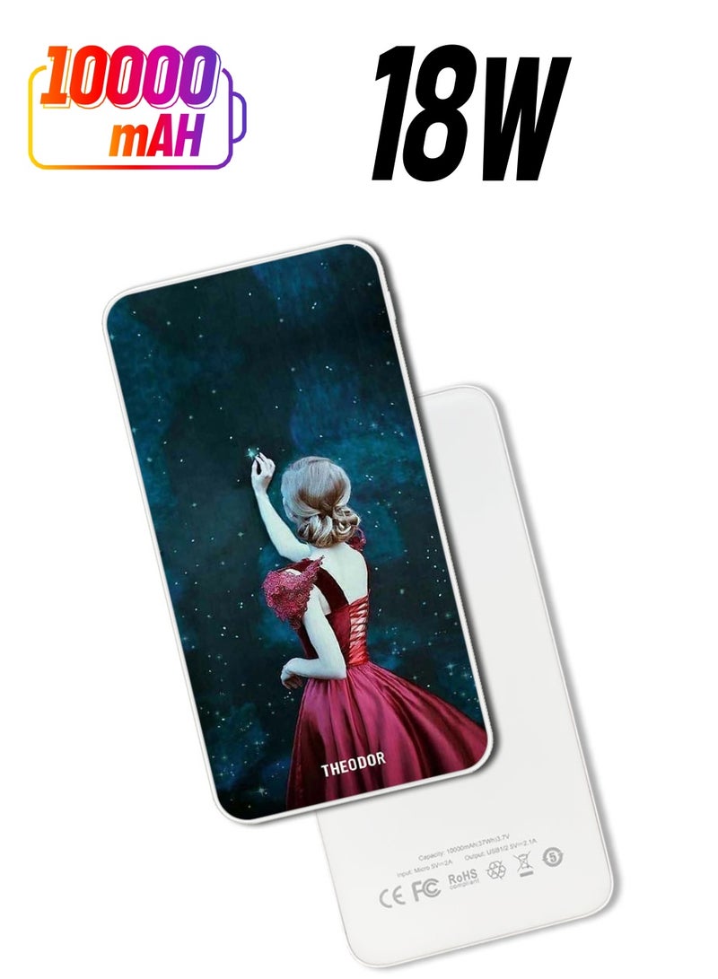 Theodor 10,000 mAh Super Fast Charging Ultra Compact Power Bank with Quick Charge & Power Delivery, Portable Charger For iPhone and Android Girl Touching Star - Image 1