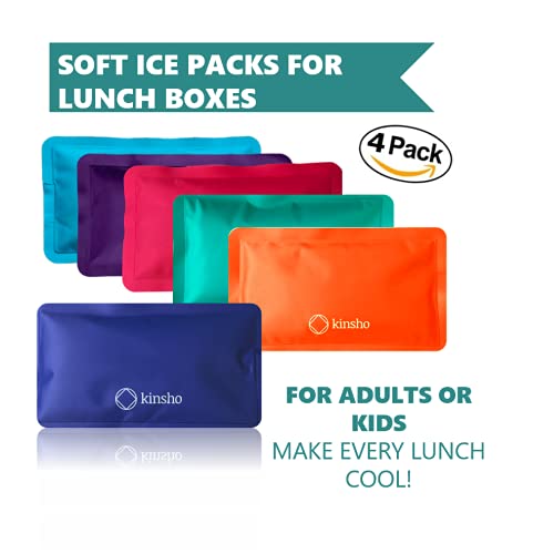 Kinsho Soft Ice Packs for Lunch Box, Bags, Bento Boxes, 4 Pack, Slim Reusable and Refreezable Pouches for Kids Girls Adults, Travel, School, Work, or Camping, Long Lasting Cold, Flexible | Pink Purple  - Image 2