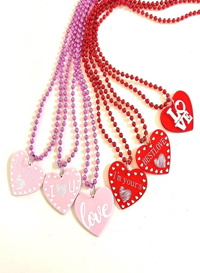 GZYSSL 12 Pcs Valentines Day Bead Necklaces Bulk Bachelorette Red Pink Beads Necklaces Valentine's Party Heart Shaped Party Supplies - Image 2