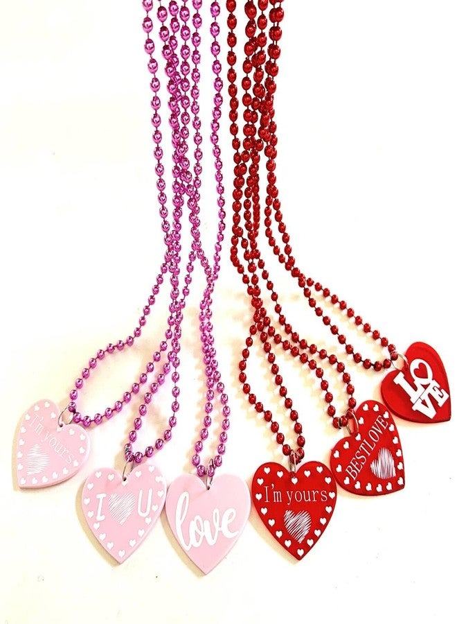 GZYSSL 12 Pcs Valentines Day Bead Necklaces Bulk Bachelorette Red Pink Beads Necklaces Valentine's Party Heart Shaped Party Supplies - Image 3