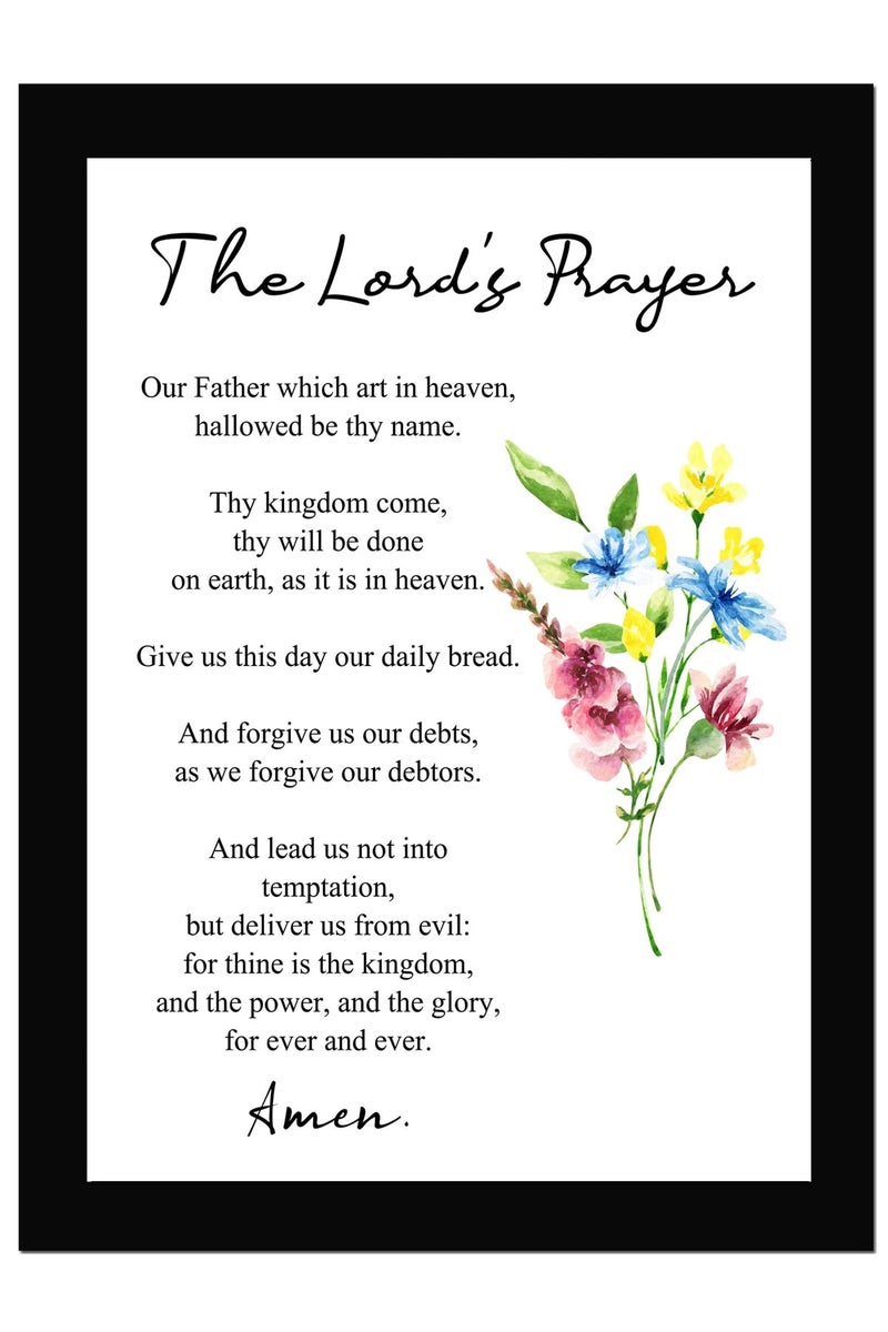 AR Creative The Lord's Prayer - Floral Art Print, Bible Verse Wall Photo Framed Wall Poster, Bible Quotes Print with Frame, Home, Office Decor, Bible Quotes Poster (13.6 inch x 10.2 inch) - Image 1