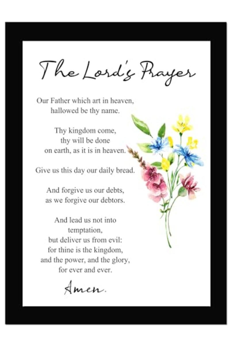 AR Creative The Lord's Prayer - Floral Art Print, Bible Verse Wall Photo Framed Wall Poster, Bible Quotes Print with Frame, Home, Office Decor, Bible Quotes Poster (13.6 inch x 10.2 inch) - Image 2