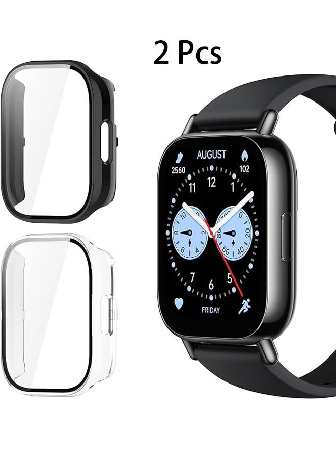 2 Pcs Case with Tempered Glass Screen Protector Compatible with Xiaomi Redmi Watch 5 Lite, Anti-Scratch, Anti Dust, Bumper Full Coverage Protective Hard PC Cases Face Cover for Xiaomi Redmi Watch 5 Lite (Transparent / Black) - Image 1