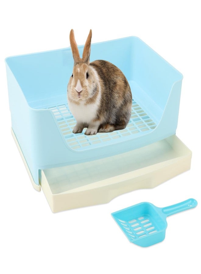 BWOGUE Large Rabbit Litter Box Toilet,Potty Trainer Corner Bedding with Drawer Larger Pet Pan for Adult Guinea Pigs, Rabbits, Hamster, Chinchilla, Ferret, Galesaur, Small Animals(Blue) - Image 1