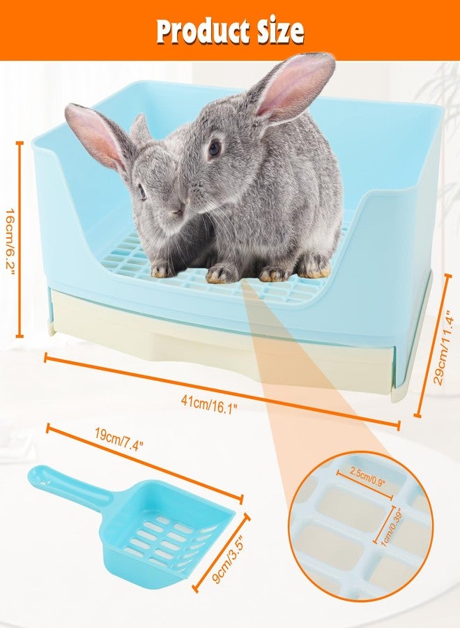 BWOGUE Large Rabbit Litter Box Toilet,Potty Trainer Corner Bedding with Drawer Larger Pet Pan for Adult Guinea Pigs, Rabbits, Hamster, Chinchilla, Ferret, Galesaur, Small Animals(Blue) - Image 2