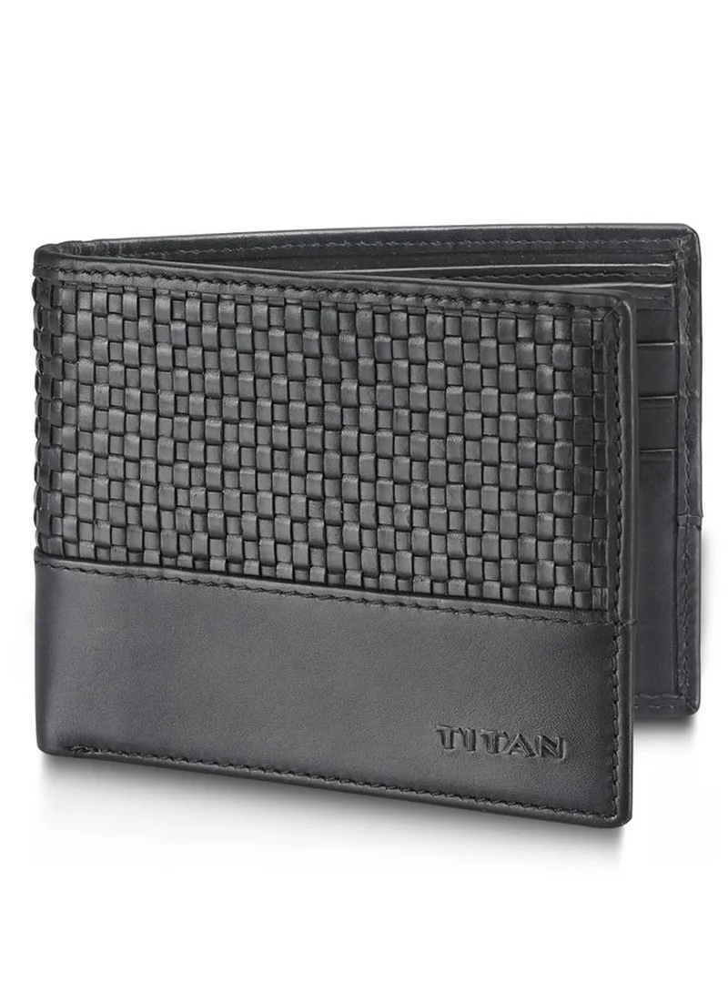 TITAN Mens Black Leather Bifold Wallet