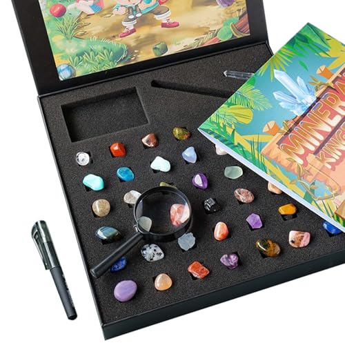 Vbvbip 43 Pieces Rock Kit for Geology Enthusiasts Rock Collection with Mineral Testing Tools Crystal Geode Display Volcanic Samples Beginner to Advanced Specimen Study - Image 1