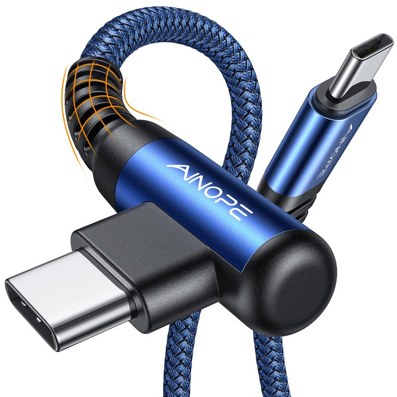 AINOPE USB C Cable 60W 2-Pack 6.6ft Nylon Braided USB C to USB C Cable Type C Charger Fast Charging Right Angle USBC Cable Charger Cord for iPhone 16 Pro Max 15 Plus Samsung S24 S23 iPad Pro Blue - Image 1