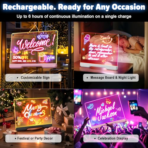 Geokay 16-Inch Rechargeable LED Drawing Board, 9-Color Light Modes, Neon Art Dry Erase Light Up Doodle Glow Pad with Built-in Stand, Sketching Gift Toy for Kids/Girls/Teens, 7 Markers & Tracing Book - Image 3