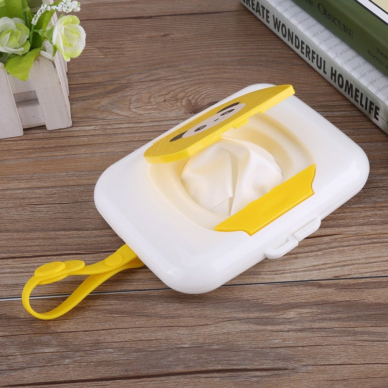 Zerodis Wet Wipes Storage Box, Baby Wipe Holder Portable Wipes Dispenser Baby Wipes Travel Container for Bathroom Outdoor Use (White&Yellow) - Image 3