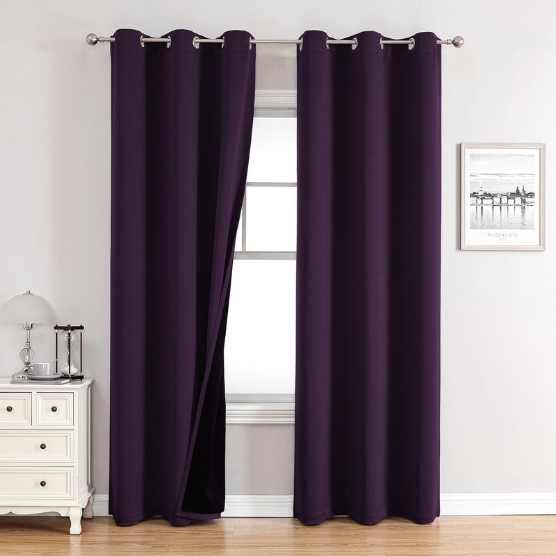 ChrisDowa 100% Blackout Curtains for Bedroom with Black Liner  2 Thick Layers Total Blackout Thermal Insulated Grommet Window Curtains 2 Panels Set (Royal Purple  42 x 84 Inch) - Image 1