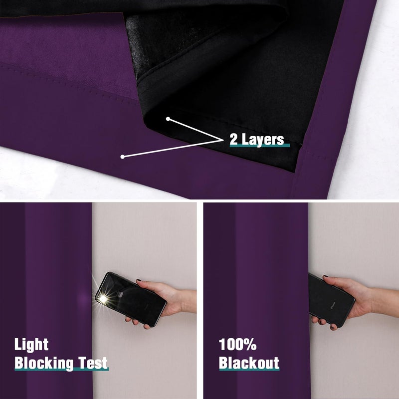 ChrisDowa 100% Blackout Curtains for Bedroom with Black Liner  2 Thick Layers Total Blackout Thermal Insulated Grommet Window Curtains 2 Panels Set (Royal Purple  42 x 84 Inch) - Image 4