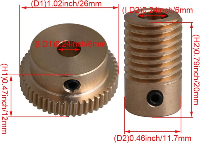 CNBTR 0.5 Modulus Brass Gear Shaft Set 6mm Hole Dia + 50T Brass Wheel Set 1:50 Reduction Ratio - Image 4