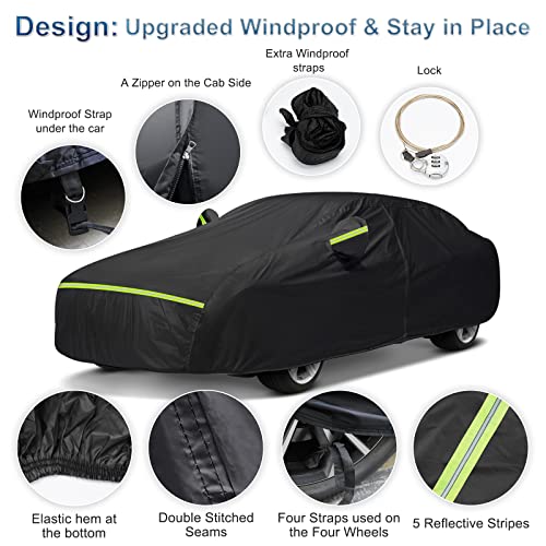 BIGACOVER for Mercedes Benz S Car Cover Waterproof All Weather Heavy Duty Protection Outdoor Full Car Covers Windproof with Driver Side Zipper Custom Fit for Mercedes Benz S-Class 2006-2025 - Image 3