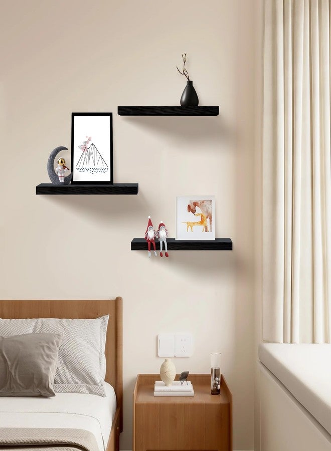 Upassion Black Floating Shelves for Wall Set of 3, 16" Black Wall Shelves for Home Decor, Frame Display Wall Mounted Floating Shelf for Living Room, Bedroom, Bathroom, Kitchen - Image 4