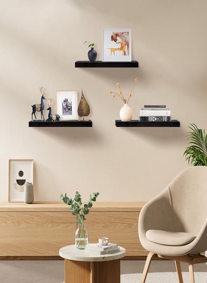 Upassion Black Floating Shelves for Wall Set of 3, 16" Black Wall Shelves for Home Decor, Frame Display Wall Mounted Floating Shelf for Living Room, Bedroom, Bathroom, Kitchen - Image 2