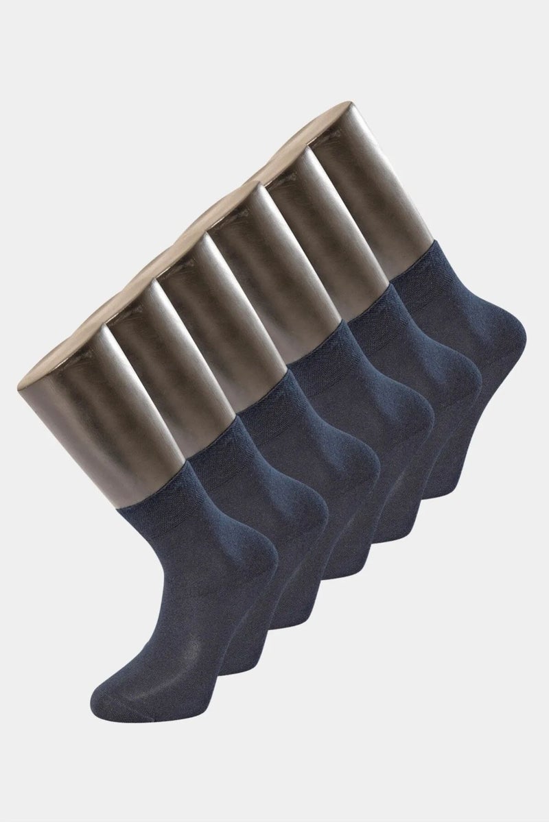 T-REN 9102 Men's Bamboo Plain Half Socks 6 Pack-Navy Blue - Image 1