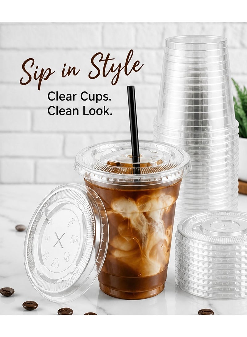 Disposable Coffee Cups 100 Pack 8 oz Plastic Iced Coffee Cups with Flat Lids and Straws, Disposable Clear Cup, BPA Free Cup for Party, Smoothie, Cold Drinks, Juice, Milkshake, Bubble Boba, Tea - Image 5