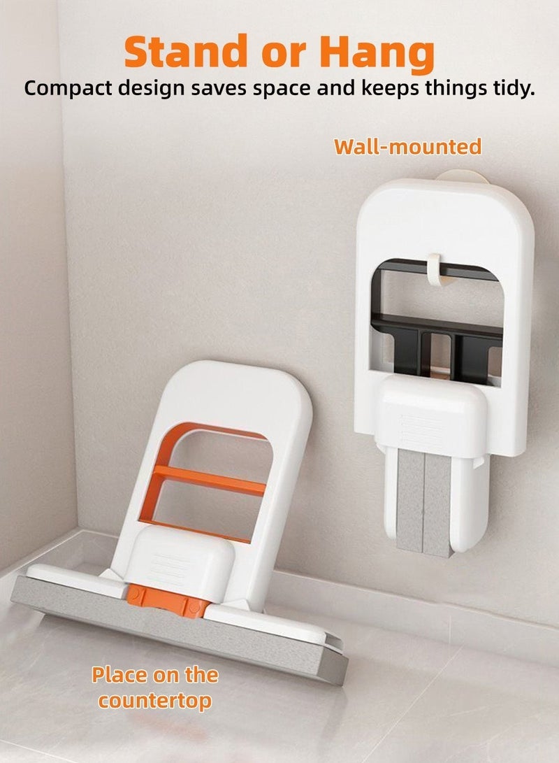 ممسحة صغيرة مع 3 رؤوس ممسحة قابلة للاستبدال، ممسحة تنظيف بضغطة يد واحدة للمطبخ والحمام والطاولة، امتصاص قوي للماء، تصميم قابل للوقوف أو التعليق - Image 5