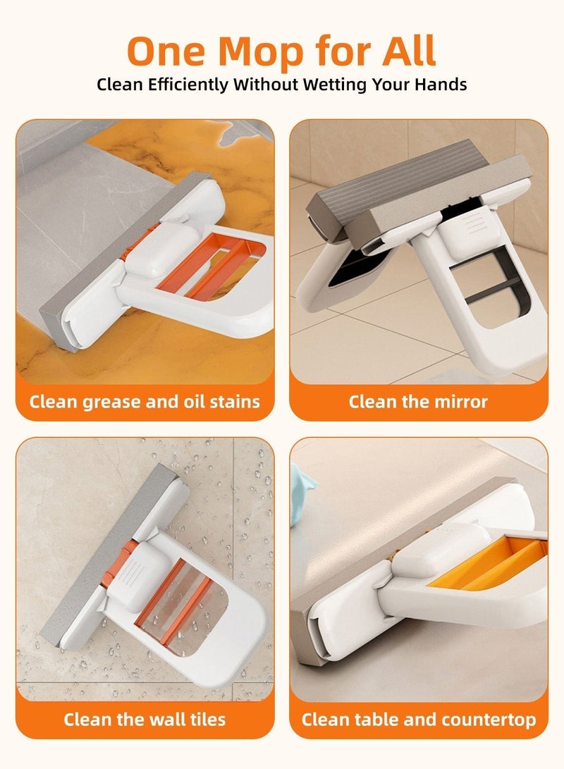ممسحة صغيرة مع 3 رؤوس ممسحة قابلة للاستبدال، ممسحة تنظيف بضغطة يد واحدة للمطبخ والحمام والطاولة، امتصاص قوي للماء، تصميم قابل للوقوف أو التعليق - Image 2