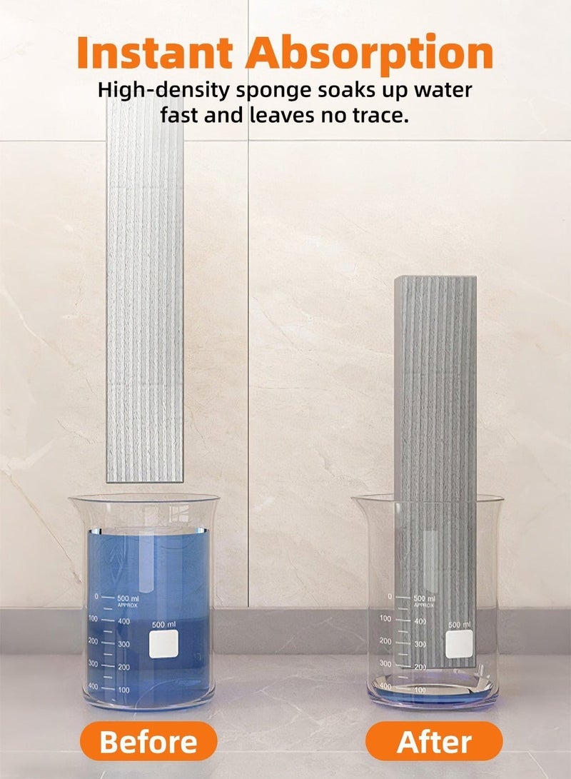 ممسحة صغيرة مع 3 رؤوس ممسحة قابلة للاستبدال، ممسحة تنظيف بضغطة يد واحدة للمطبخ والحمام والطاولة، امتصاص قوي للماء، تصميم قابل للوقوف أو التعليق - Image 4