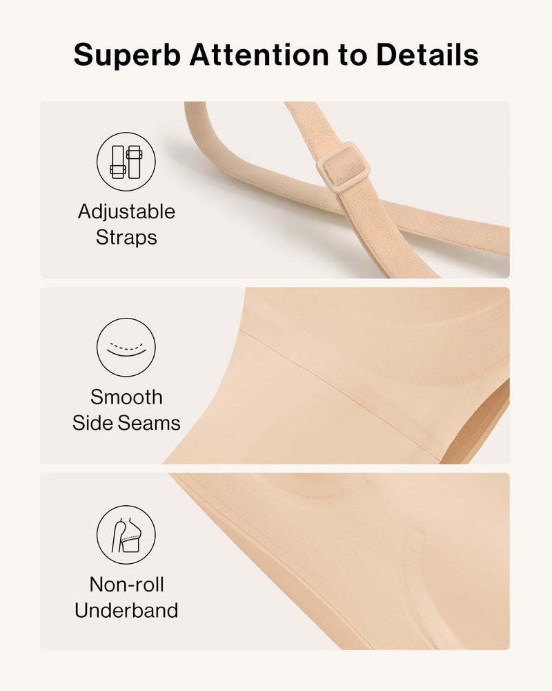 Ubras Seamless Bras Spaghetti Strap Pull On Bralette for Women Wireless Comfortable Breathable Smooth Everyday Sleep Bras Nude M - Image 4