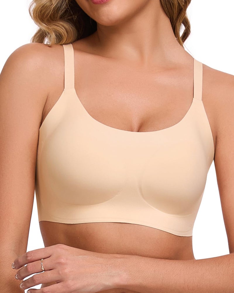 Ubras Seamless Bras Spaghetti Strap Pull On Bralette for Women Wireless Comfortable Breathable Smooth Everyday Sleep Bras Nude M - Image 1