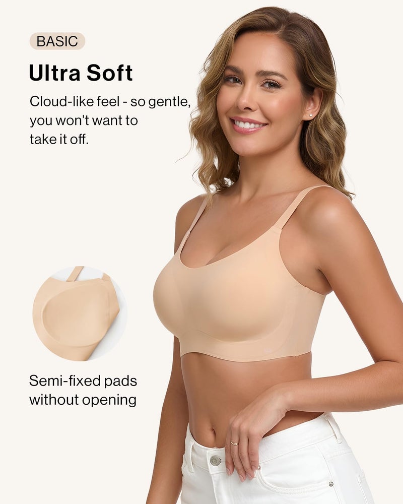 Ubras Seamless Bras Spaghetti Strap Pull On Bralette for Women Wireless Comfortable Breathable Smooth Everyday Sleep Bras Nude M - Image 2