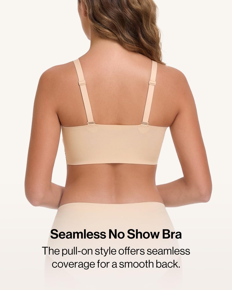 Ubras Seamless Bras Spaghetti Strap Pull On Bralette for Women Wireless Comfortable Breathable Smooth Everyday Sleep Bras Nude M - Image 3