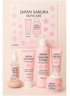 Japan Sakura Complete Skincare Set – Cleanser to Cream Kit for Moisturized, Glowing Skin