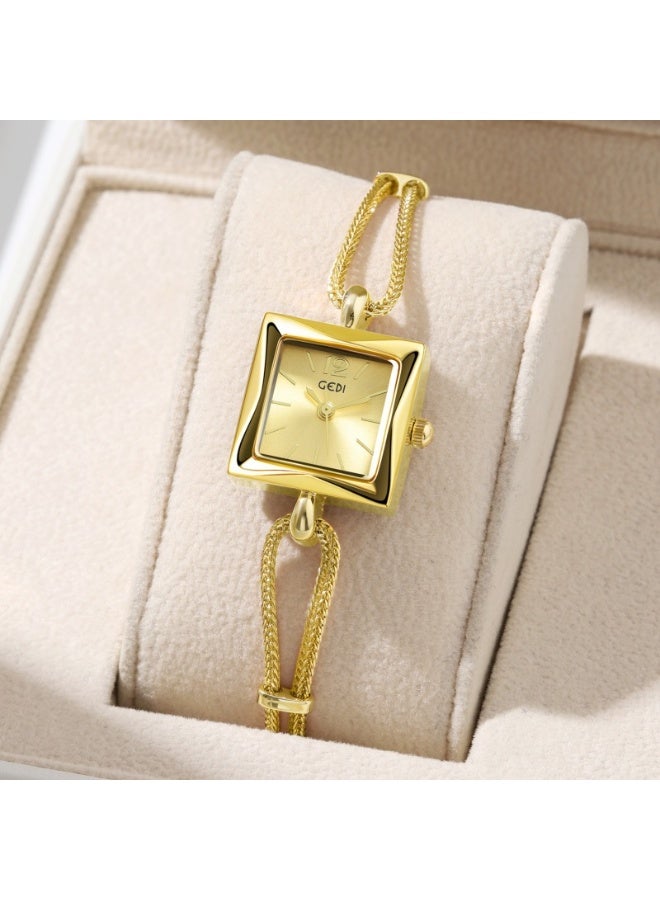 GEDI Women's Square Luxury Watch, Gold Braided Strap Fashion Quartz Wristwatch for Elegant Daily Match