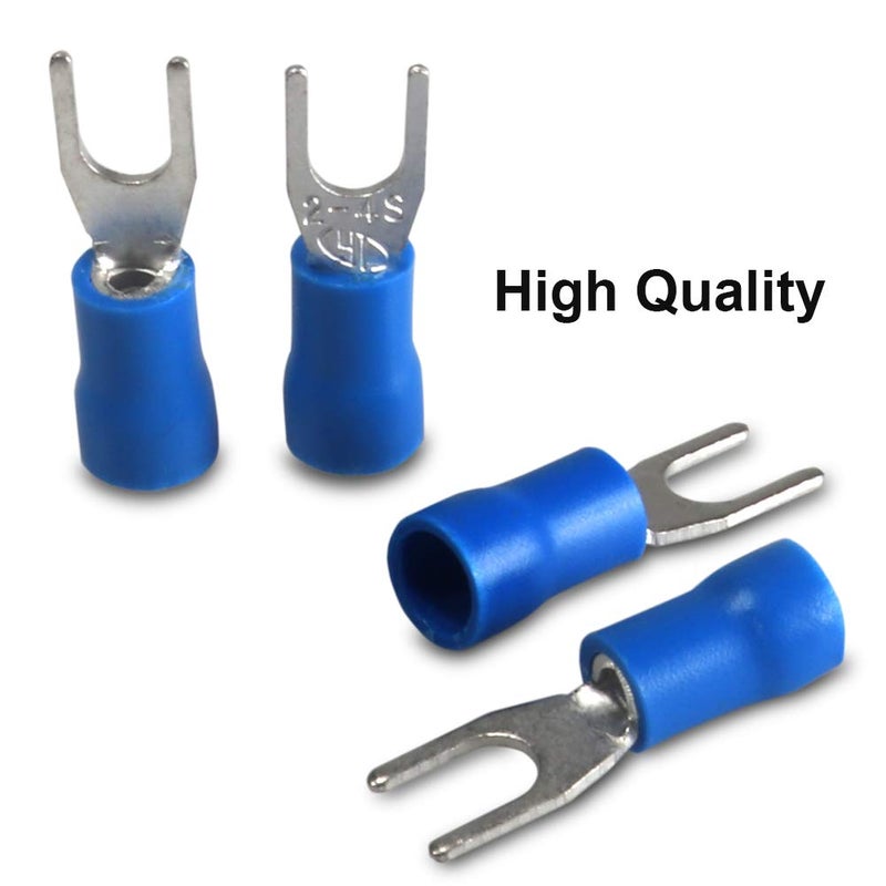MILAPEAK 100pcs Insulated Fork Spade Wire Connectors, U Type Electrical Crimp Terminal for 16-14AWG Cable by MILAPEAK (Blue) - Image 2