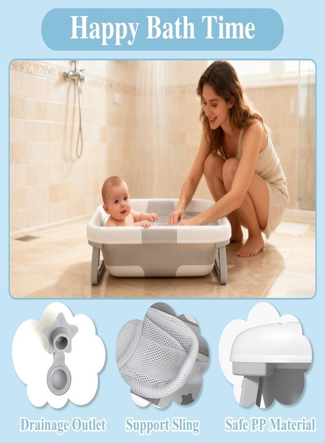 EverKiddo Collapsible Baby Bathtub with Newborn Sling, Baby Bath Tub with Quick Drainage Design, Infant Bathtub for Newborns to Toddlers (0-24 Months) (Grey) - Image 3