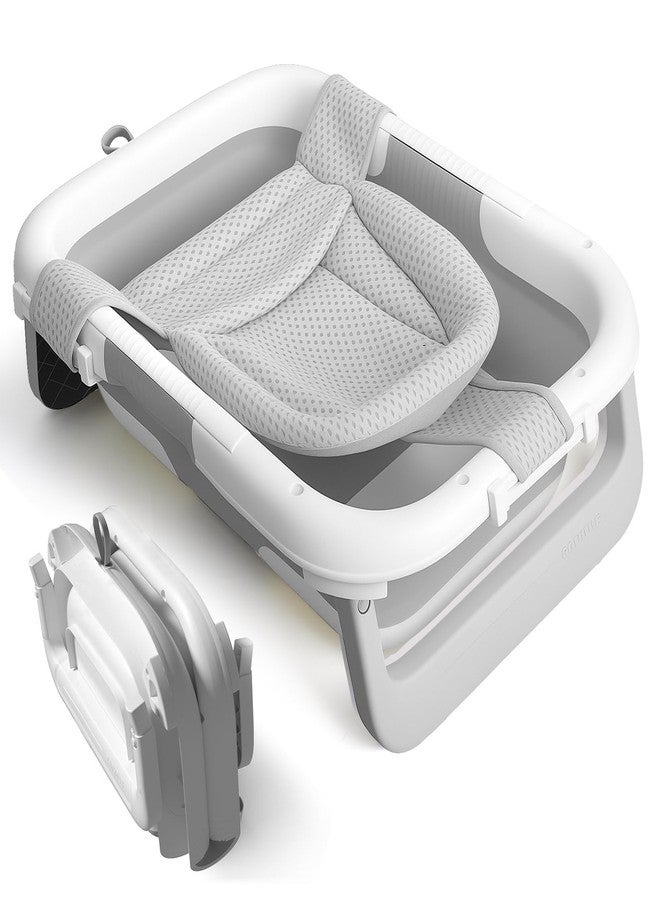 EverKiddo Collapsible Baby Bathtub with Newborn Sling, Baby Bath Tub with Quick Drainage Design, Infant Bathtub for Newborns to Toddlers (0-24 Months) (Grey) - Image 1