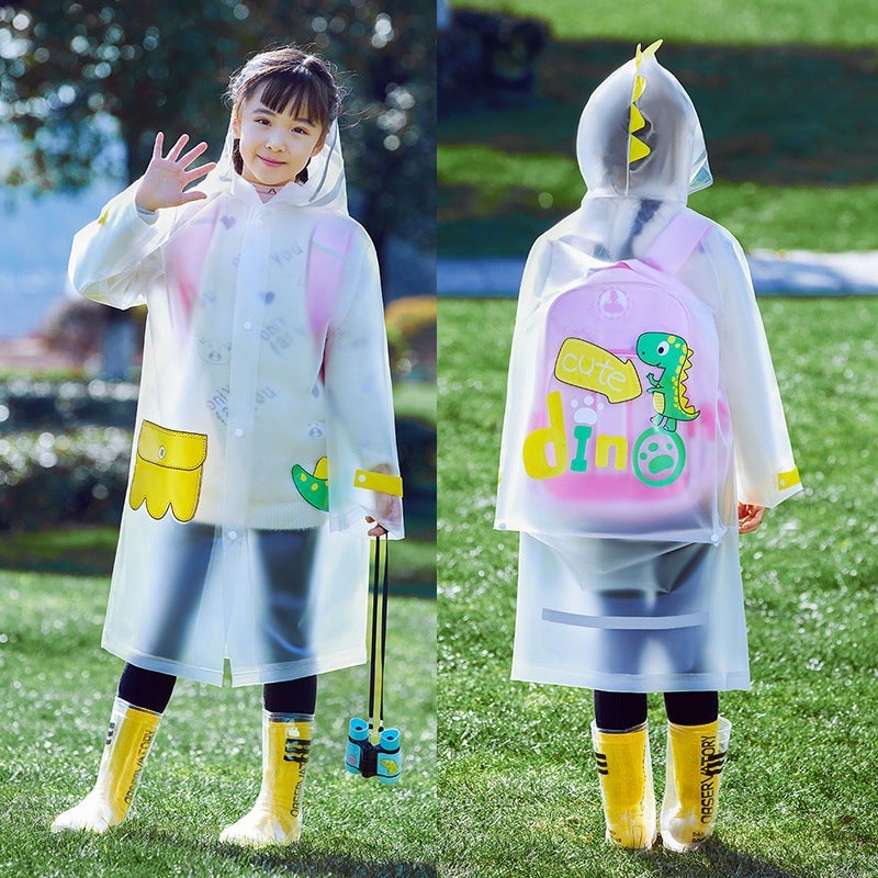 Childrens raincoat rain boots suit girls boys kindergarten backpack waterproof full body Lightweight dinosaur poncho White