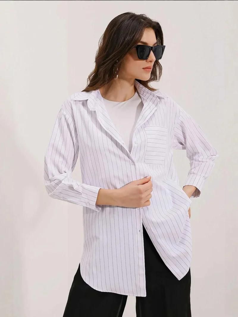 BIG DART BDART Oversized Striped Poplin Shirt with Pocket