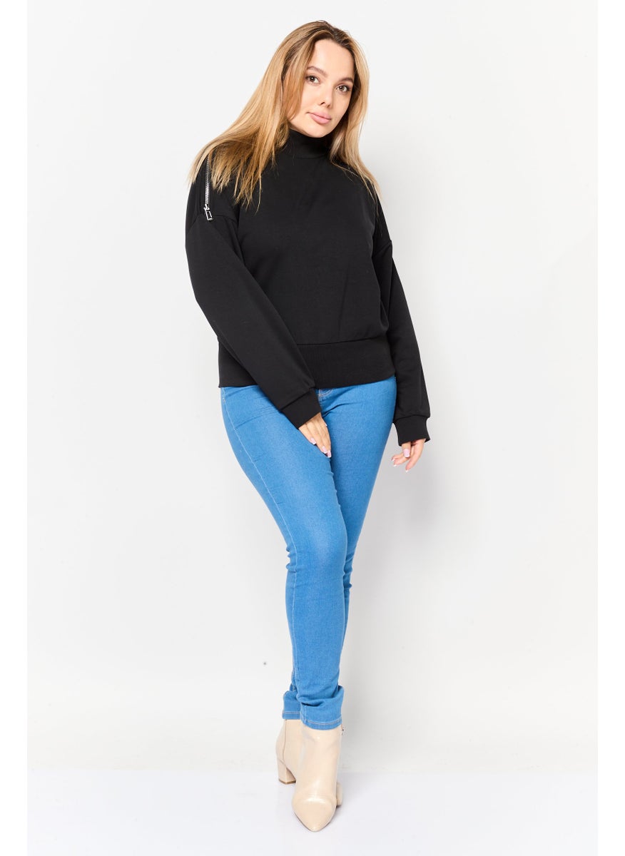 HUGO by Hugo Boss Women Crew Neck Long Sleeve Solid Sweatshirt, Black  - Image 2