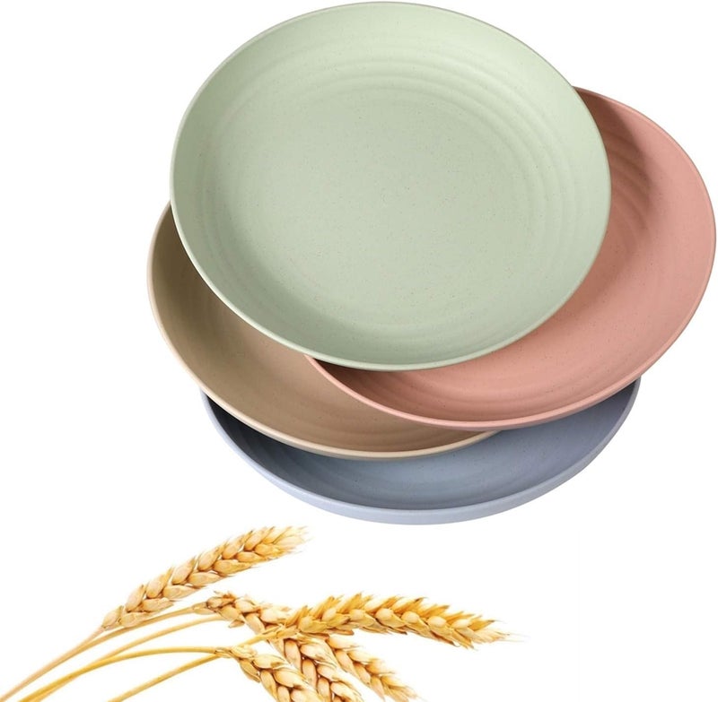 HAPYSA Wheat Straw Plates Set of 4 Reusable Plate Set Dishwasher Microwave Safe Perfect for Dinner Dishes Healthy BPA Free EcoFriendlyKidsToddler Adult 78 Inches - Image 1