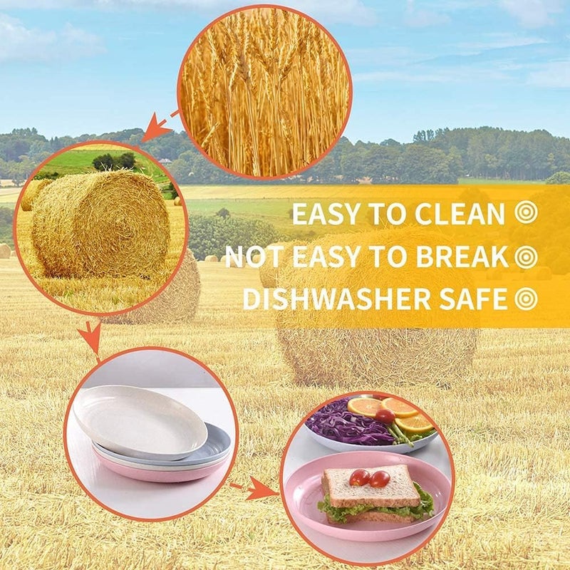 HAPYSA Wheat Straw Plates Set of 4 Reusable Plate Set Dishwasher Microwave Safe Perfect for Dinner Dishes Healthy BPA Free EcoFriendlyKidsToddler Adult 78 Inches - Image 3