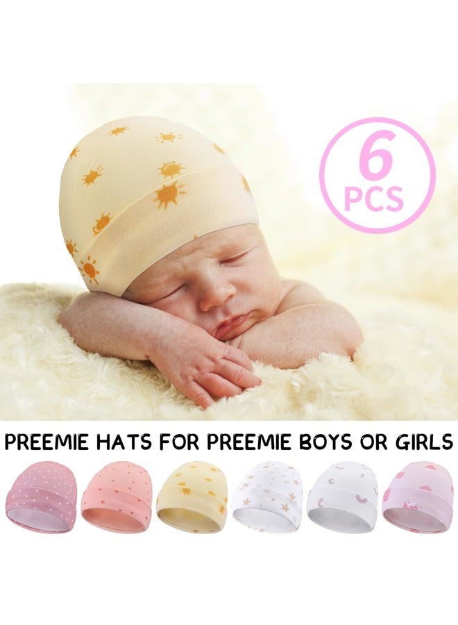 Newcotte 6 Pcs Preemie Baby Hats Cotton Preemie Caps Warm Newborn Beanie Premature Hat for Nicu Premature Boy Girl (Pink Color,Strawberry and Sun Style) - Image 3