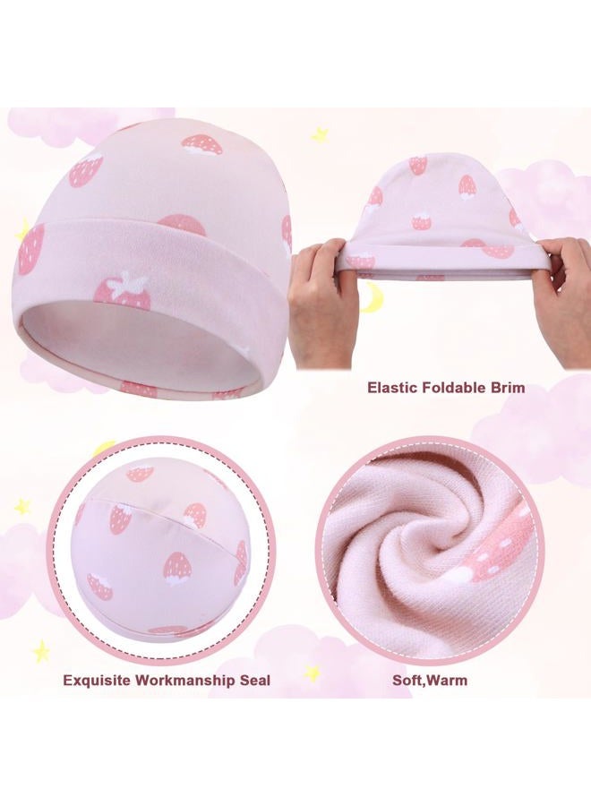 Newcotte 6 Pcs Preemie Baby Hats Cotton Preemie Caps Warm Newborn Beanie Premature Hat for Nicu Premature Boy Girl (Pink Color,Strawberry and Sun Style) - Image 5
