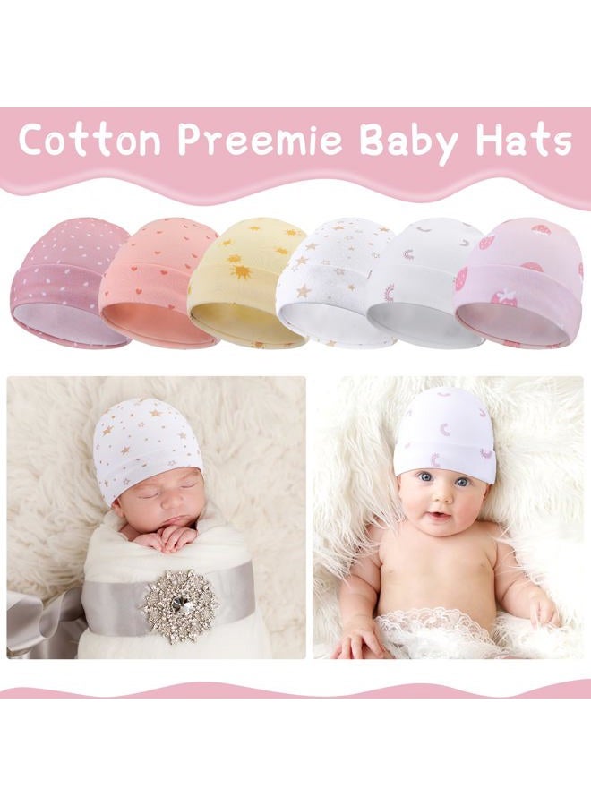 Newcotte 6 Pcs Preemie Baby Hats Cotton Preemie Caps Warm Newborn Beanie Premature Hat for Nicu Premature Boy Girl (Pink Color,Strawberry and Sun Style) - Image 2