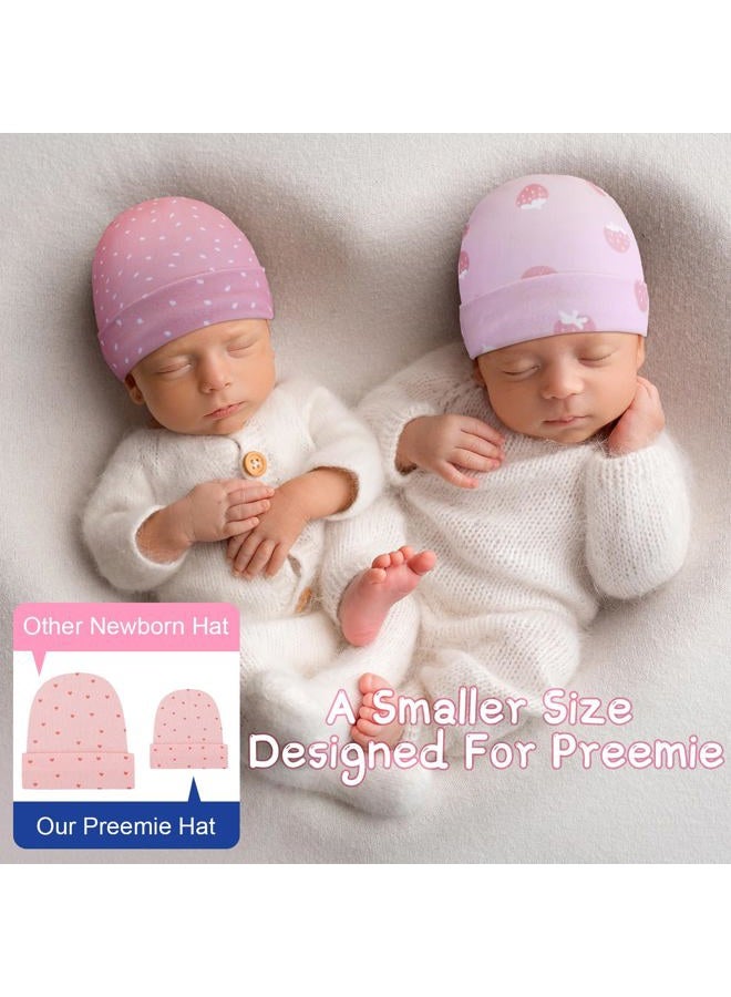 Newcotte 6 Pcs Preemie Baby Hats Cotton Preemie Caps Warm Newborn Beanie Premature Hat for Nicu Premature Boy Girl (Pink Color,Strawberry and Sun Style) - Image 4
