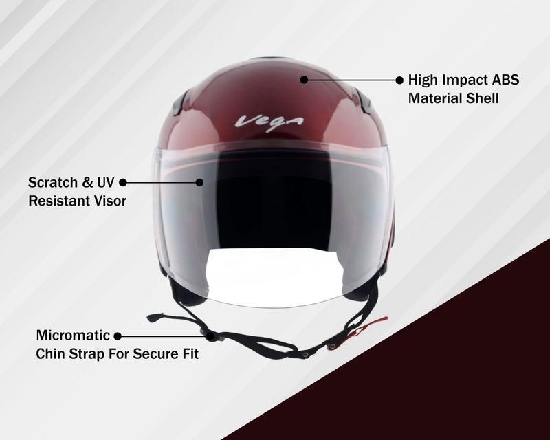 Vega Orion Open Face Motorcycle Helmet with Lightweight Shell, Shock Absorbing Liner, Comfortable Interior, Ventilated Fit, Durable Build, and Trendy Burgundy Finish Burgundy-L - Image 5